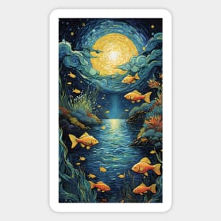 Starry Night Seascape: Van Gogh-Inspired Oceanic Symphony Magnet